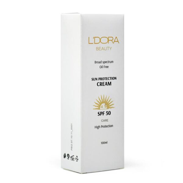 جعبه کرم ضدآفتاب بدون رنگ و فاقد چربی SPF50 لدورا 100 میلی لیتر