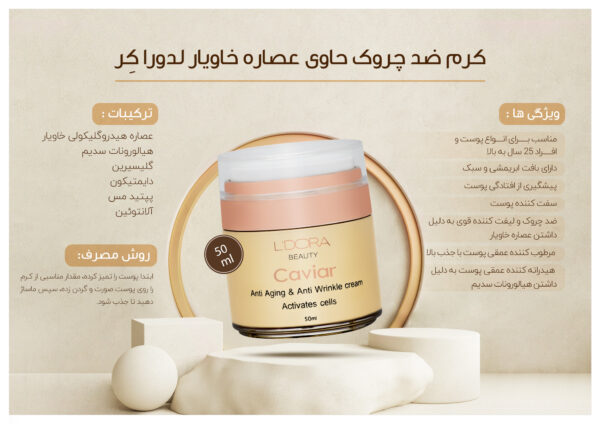 کرم ضدچروک حاوی عصاره خاویار لدورا کر 50 میلی‌لیتر